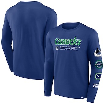 Vancouver Canucks Fanatics Branded Strike the Goal Long Sleeve T-Shirt - Blue