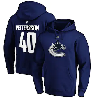 Elias Pettersson Vancouver Canucks Fanatics Branded - Authentic Stack Name & Number Fitted Pullover Hoodie - Blue